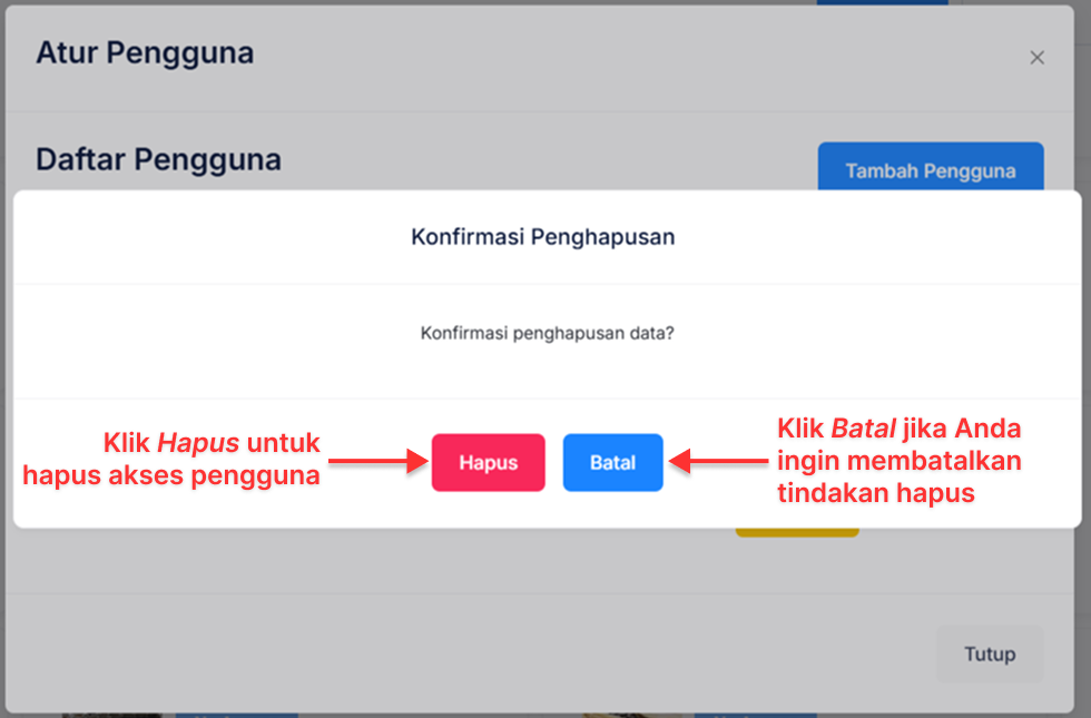 Langkah Hapus Pengguna
