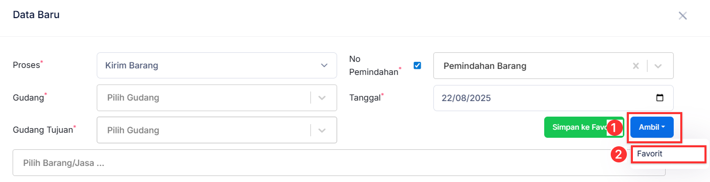 Halaman Pemindahan Barang