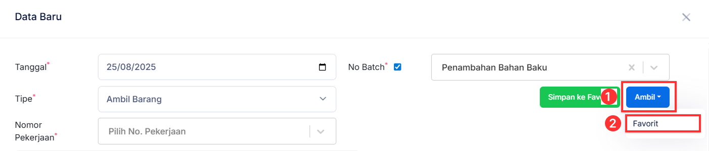 Halaman Penambahan Bahan Baku