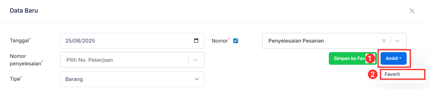 Halaman Pekerjaan Pesanan