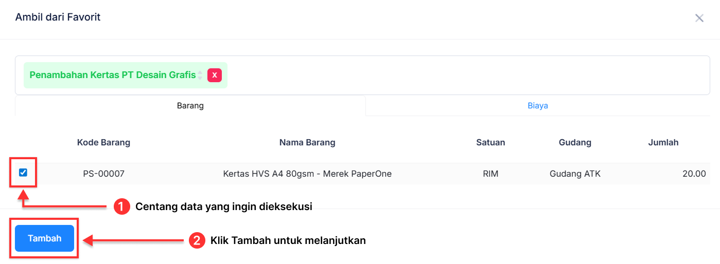Halaman Penambahan Bahan Baku