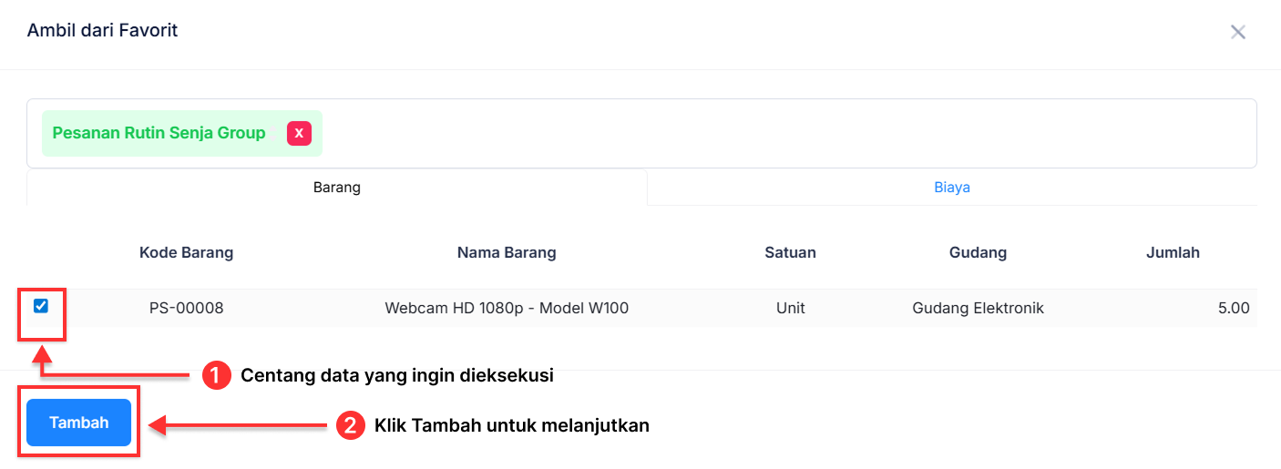Halaman Pesanan Penjualan