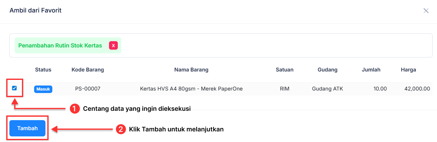 Halaman Penyesuaian Persediaan