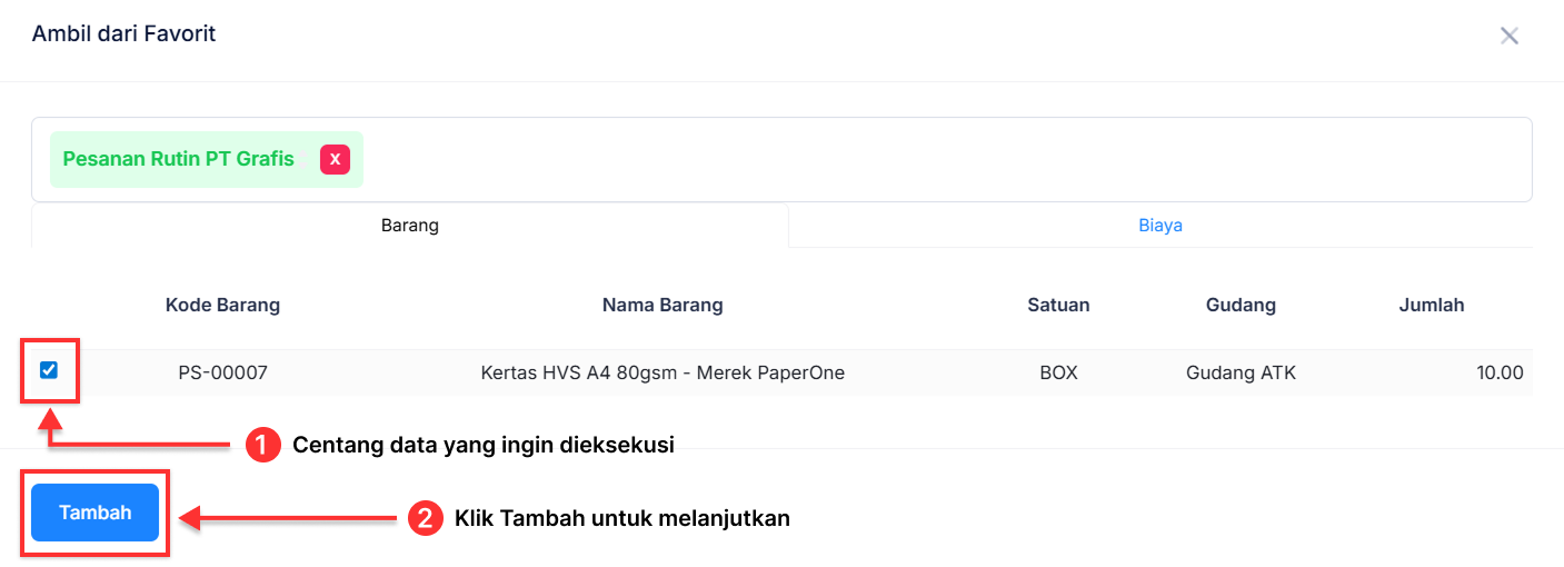 Halaman Pekerjaan Pesanan