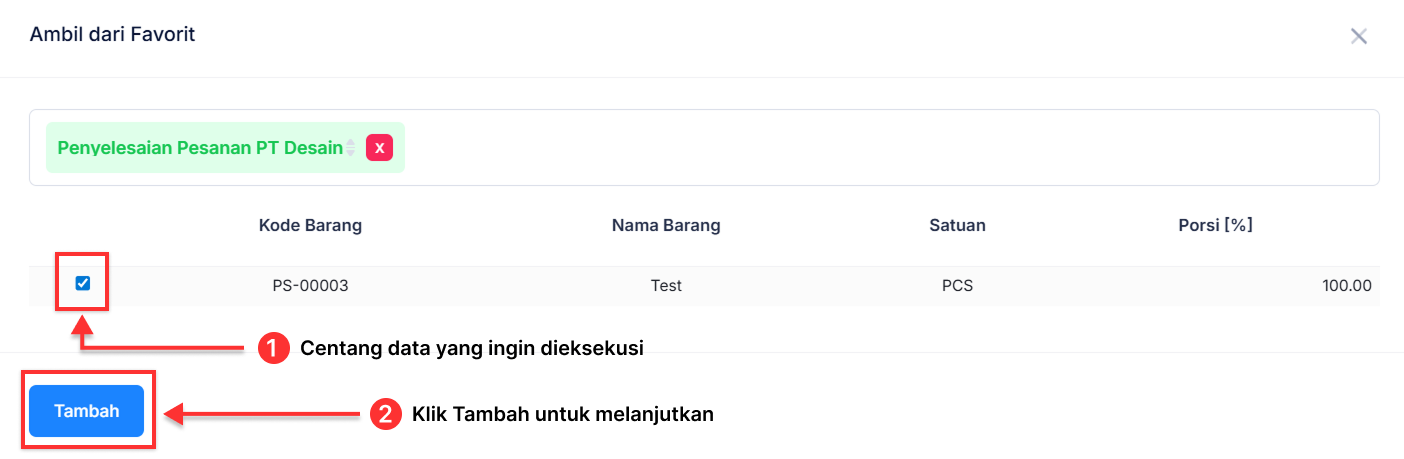 Halaman Pekerjaan Pesanan