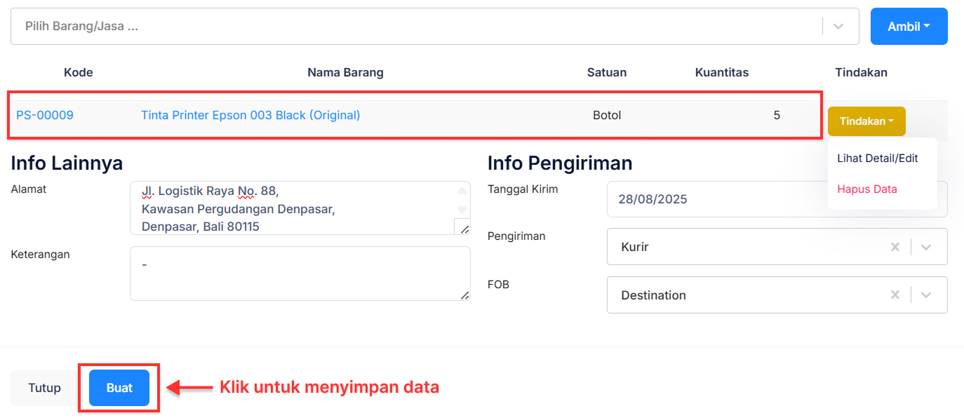 Halaman Penerimaan Barang
