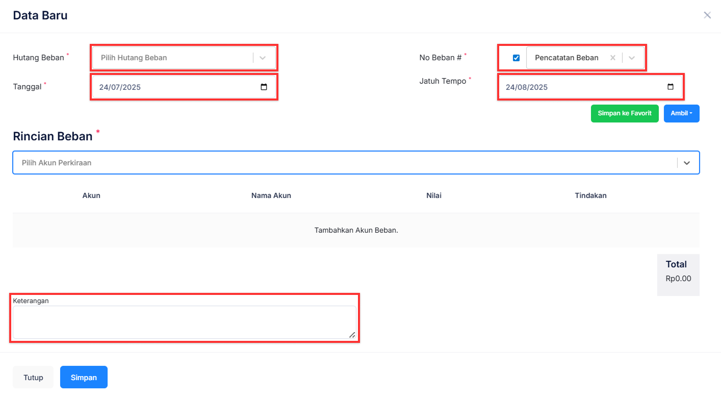 Halaman Pencatatan Beban