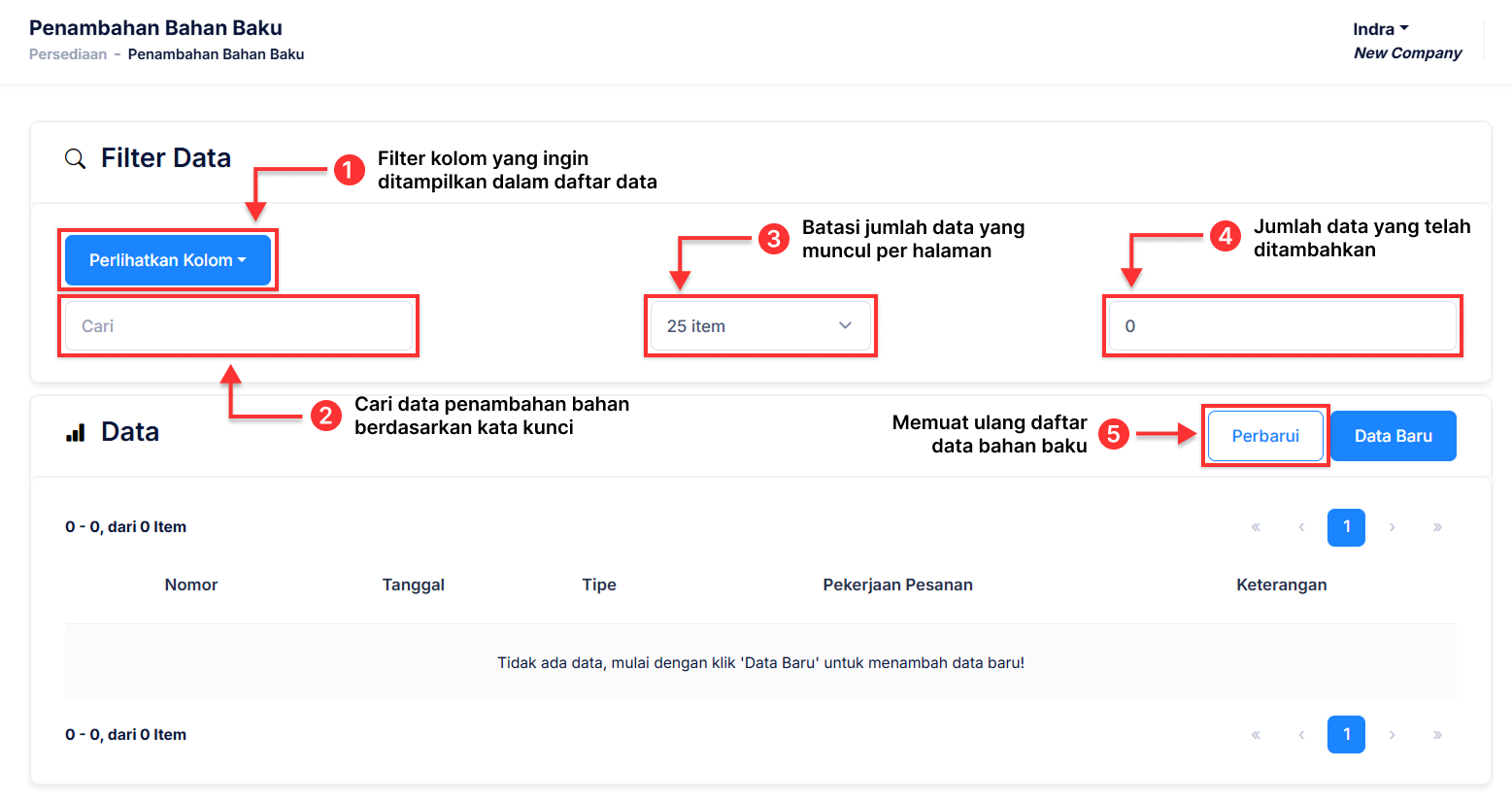 Halaman Penambahan Bahan Baku