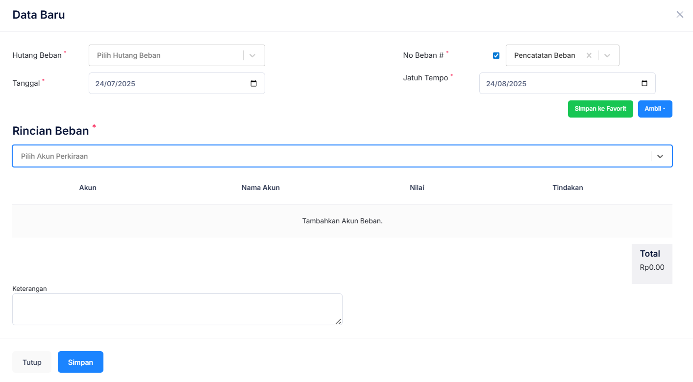 Halaman Pencatatan Beban