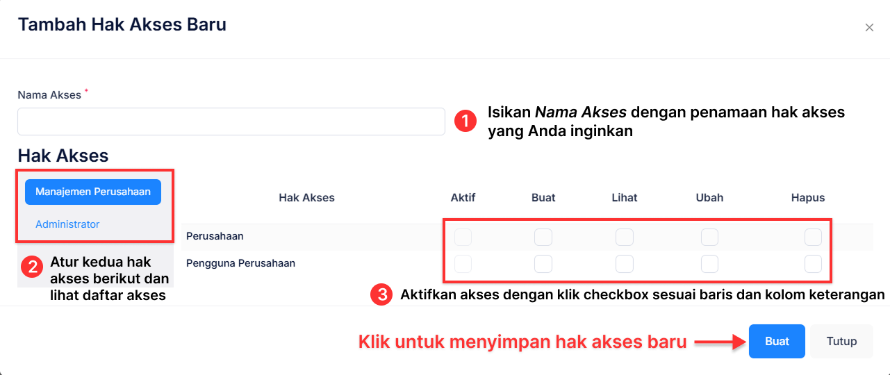 Langkah Membuat Hak Akses