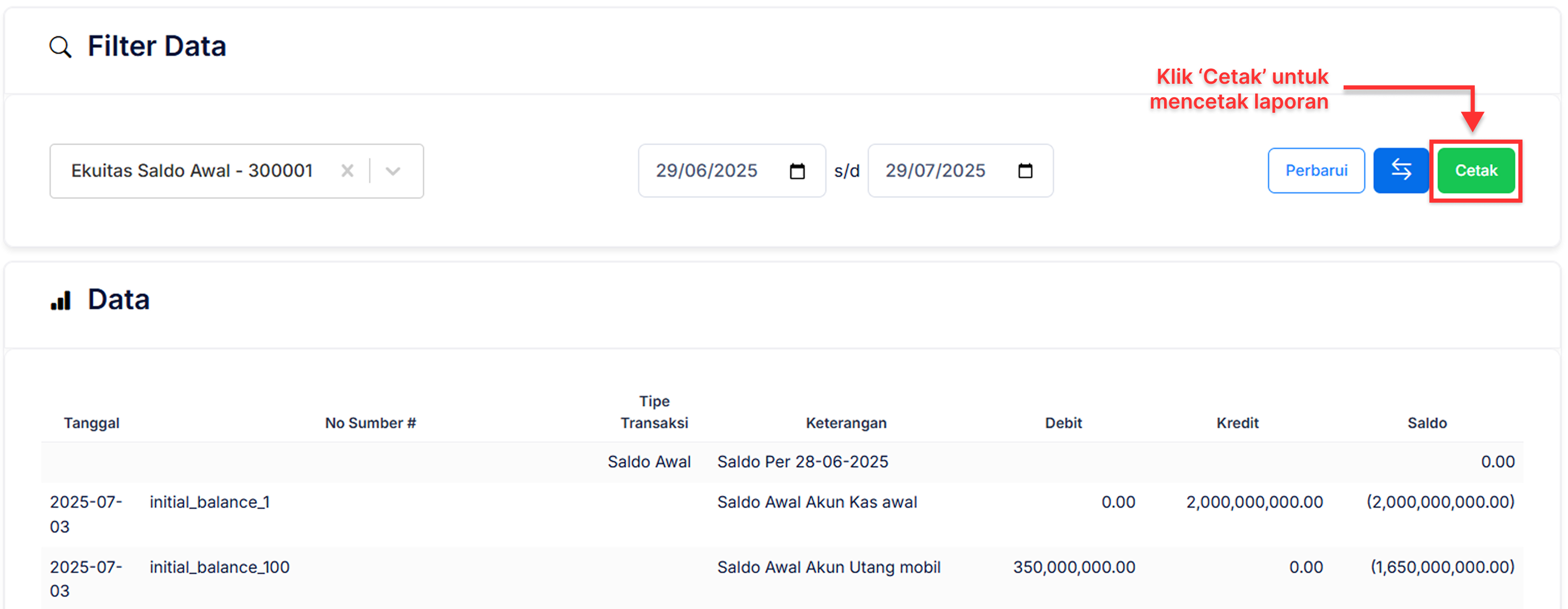 Halaman Histori Akun