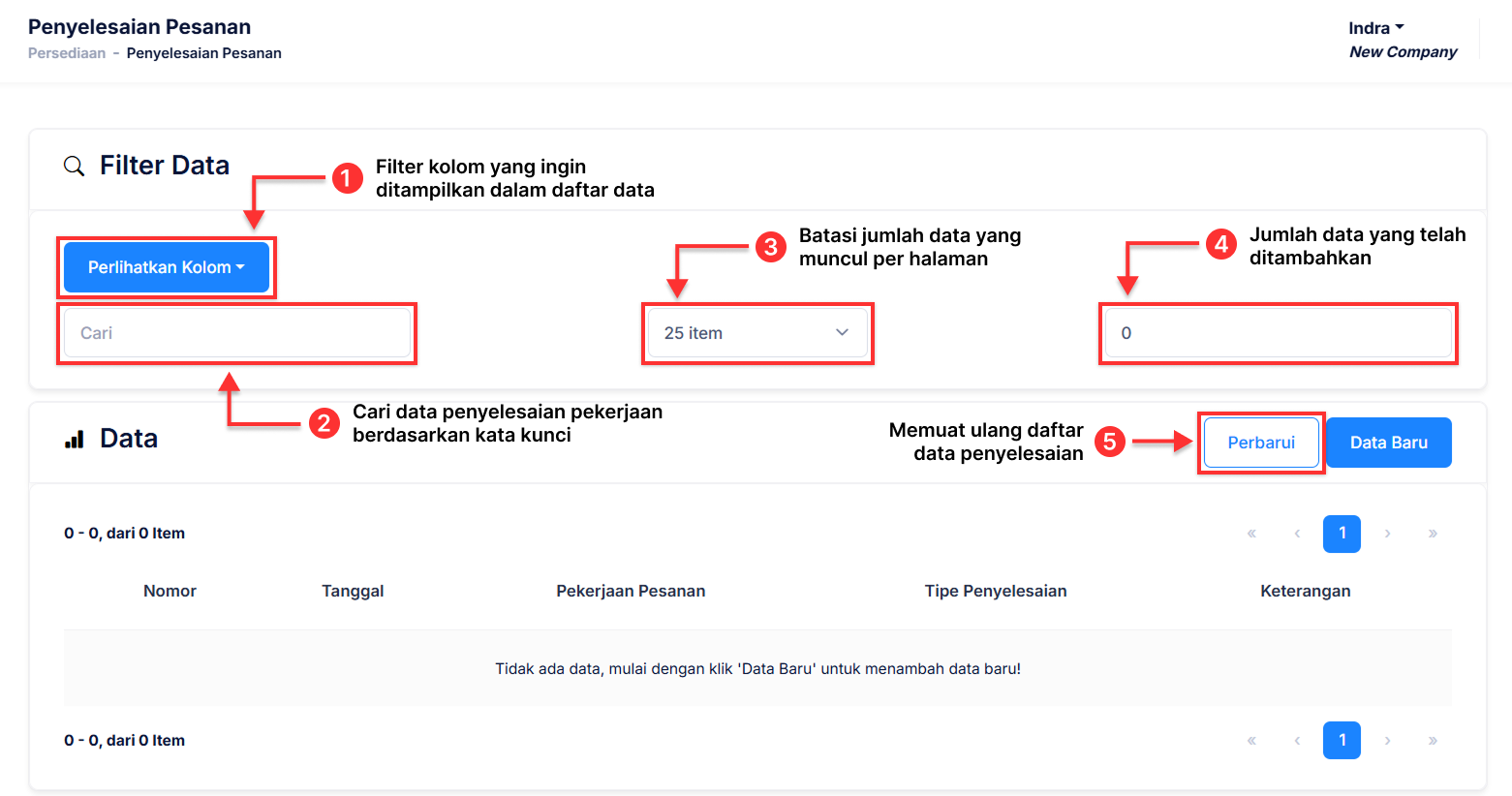 Halaman Penyelesaian Pesanan