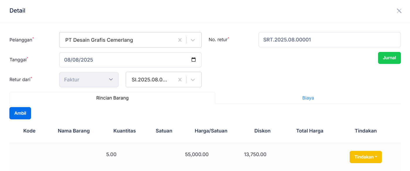 Halaman Retur Penjualan