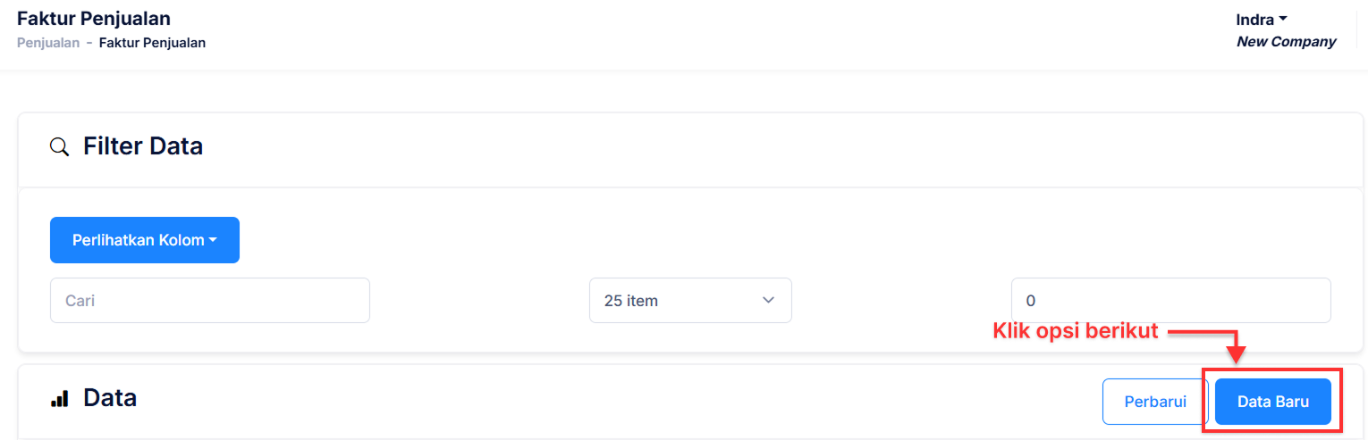 Halaman Faktur Penjualan