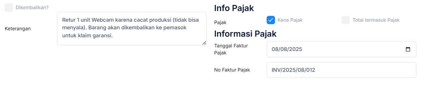 Halaman Retur Penjualan