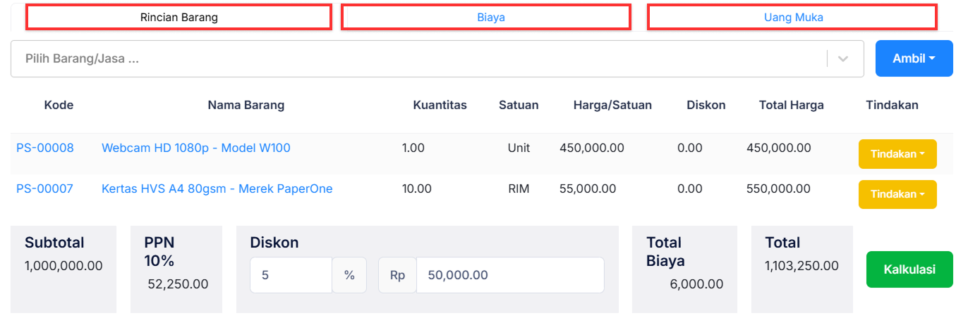 Halaman Faktur Penjualan