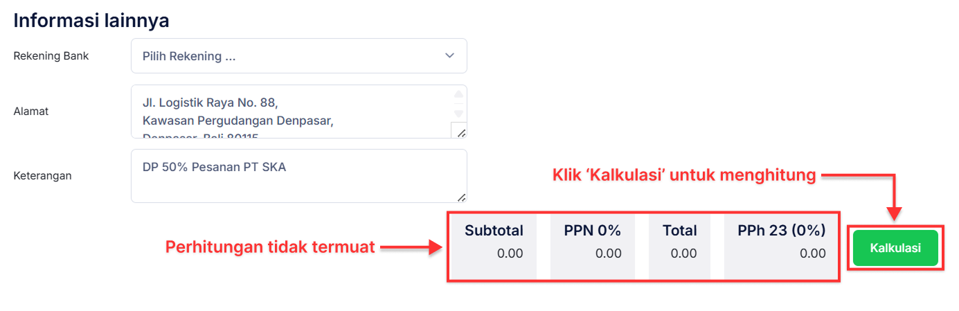 Halaman Uang Muka Pembelian