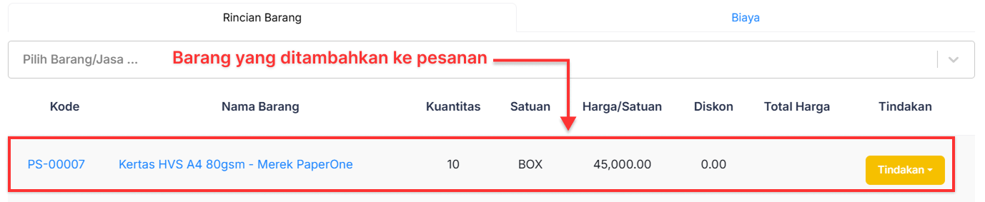 Halaman Pesanan Pembelian