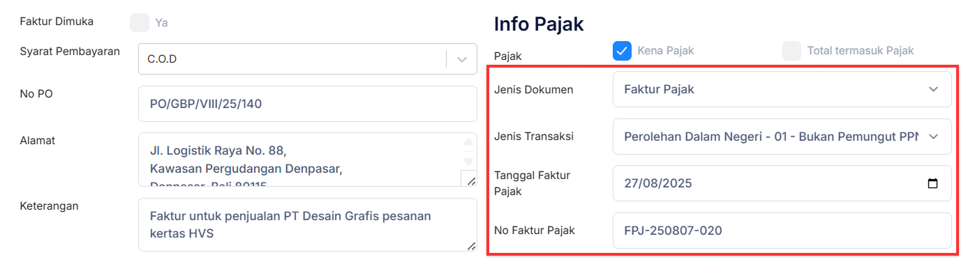 Halaman Faktur Penjualan