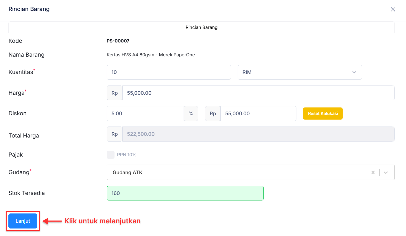 Halaman Faktur Penjualan