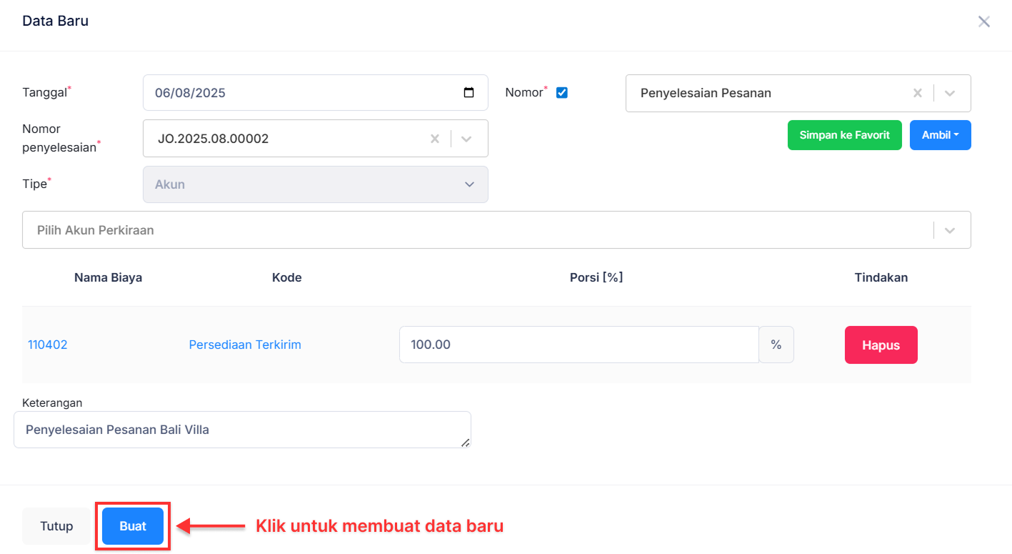 Halaman Penyelesaian Pesanan
