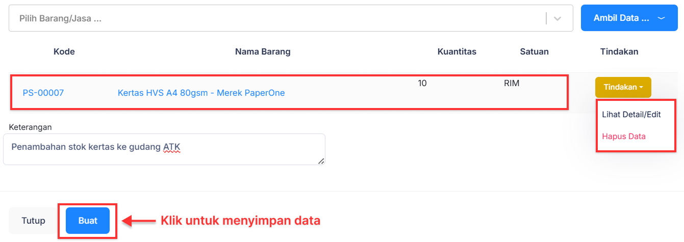 Halaman Penyesuaian Persediaan
