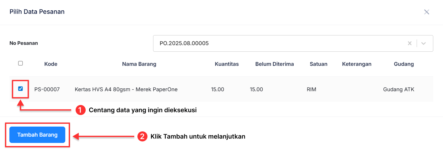 Halaman Penerimaan Barang