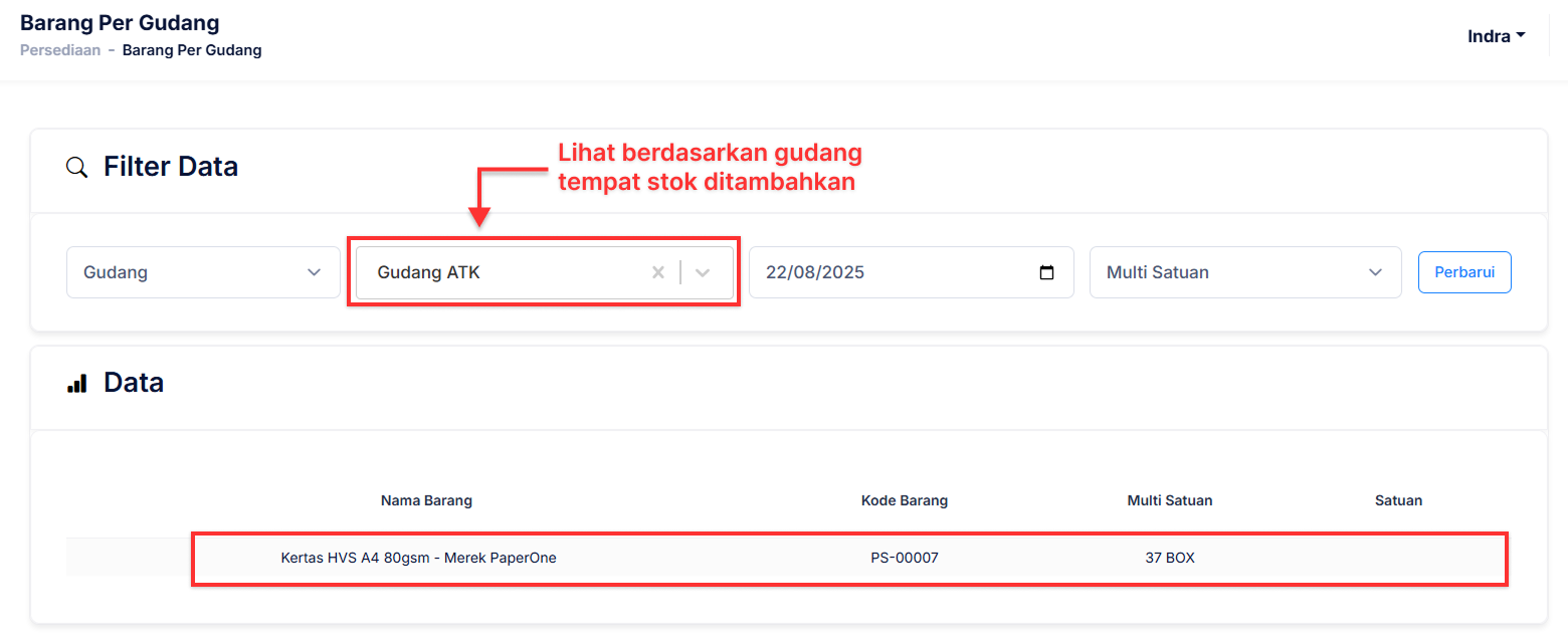Halaman Penyesuaian Persediaan