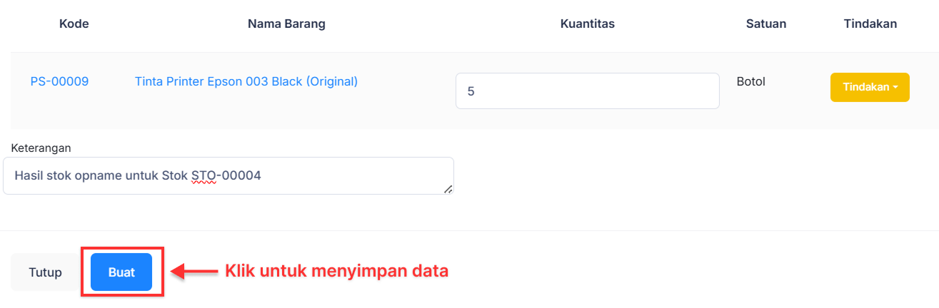 Halaman Hasil Stok Opname