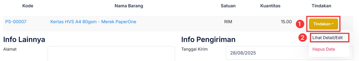 Halaman Penerimaan Barang