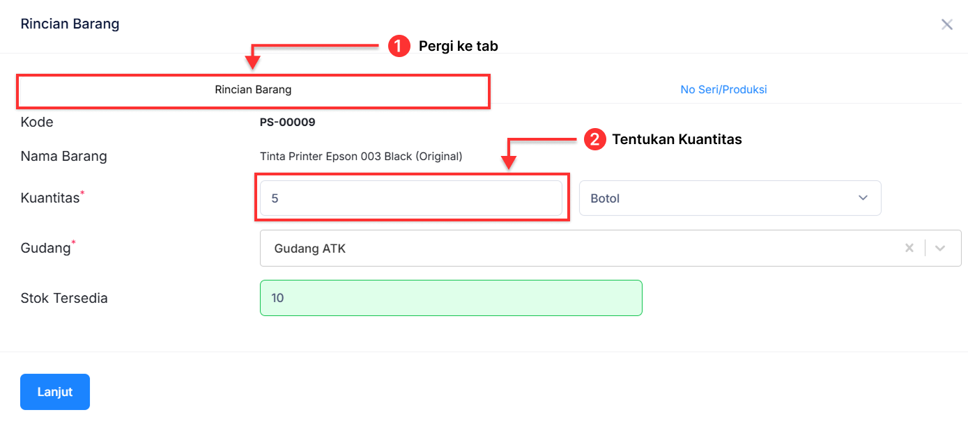 Halaman Pemindahan Barang