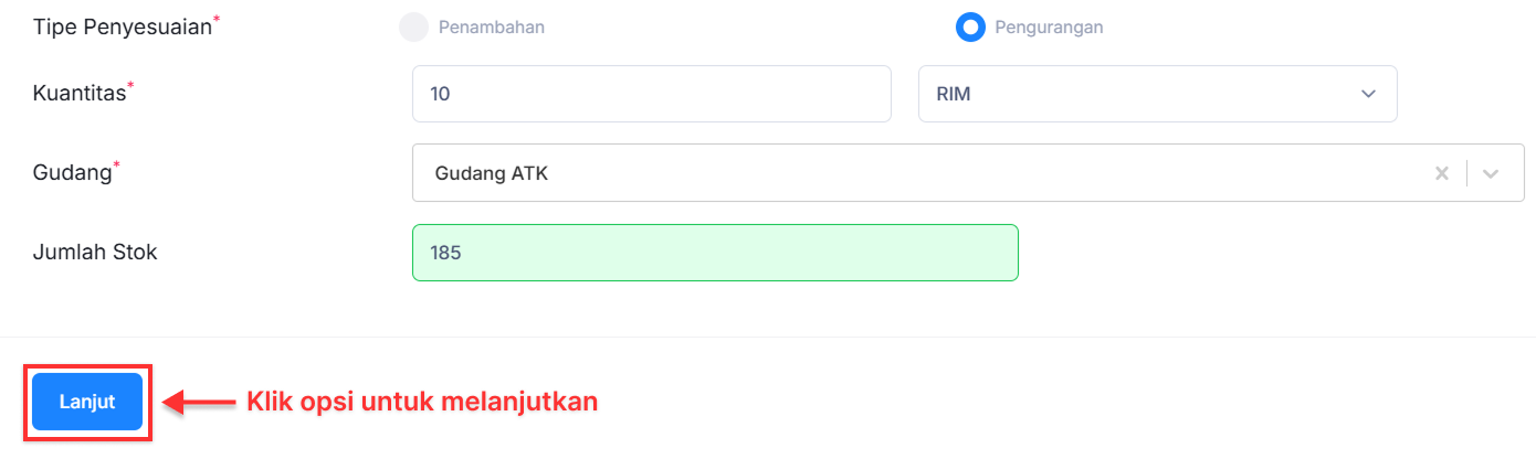 Halaman Penyesuaian Persediaan
