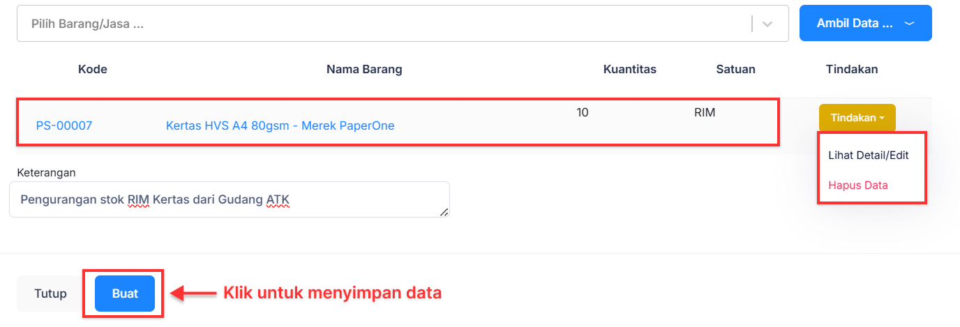 Halaman Penyesuaian Persediaan