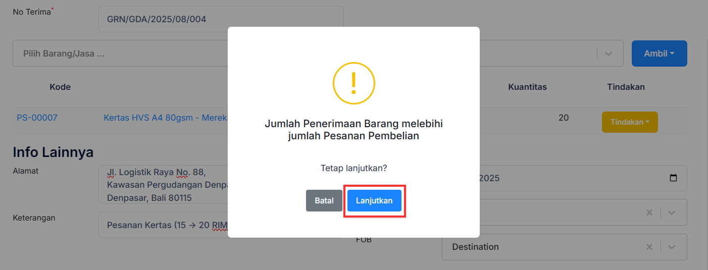 Halaman Penerimaan Barang