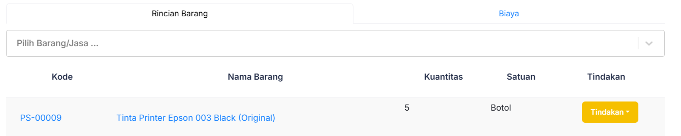 Halaman Pemindahan Barang
