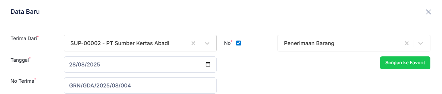 Halaman Penerimaan Barang