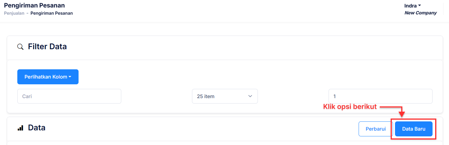 Halaman Pengiriman Pesanan