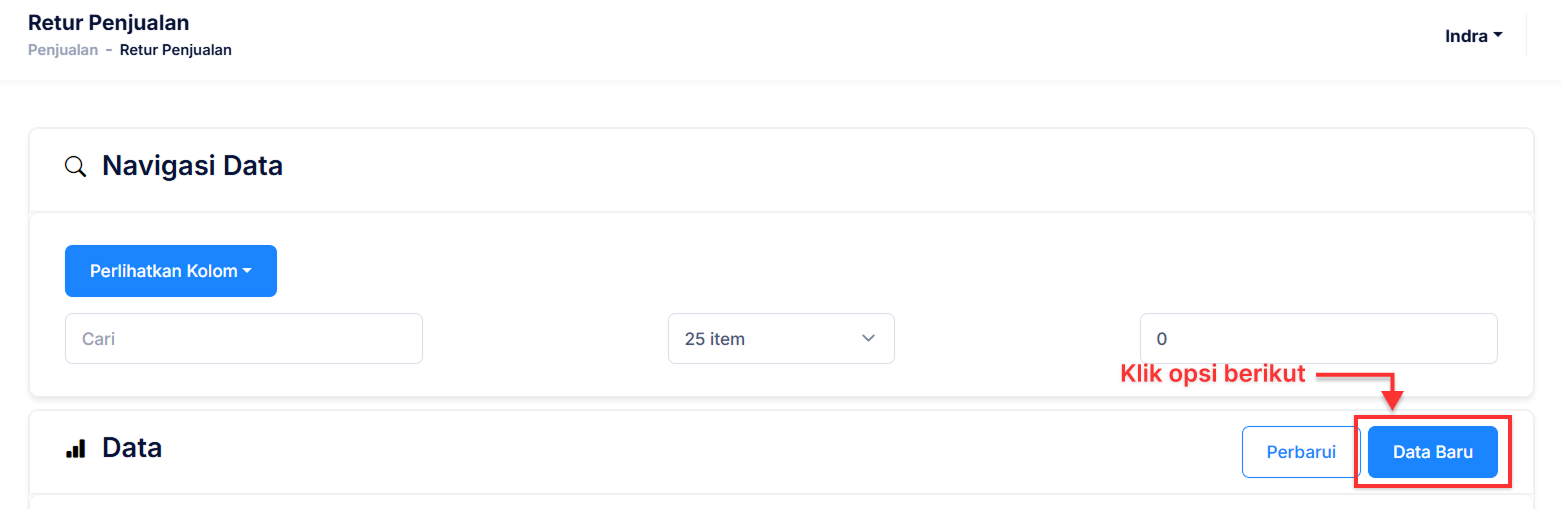 Halaman Retur Penjualan