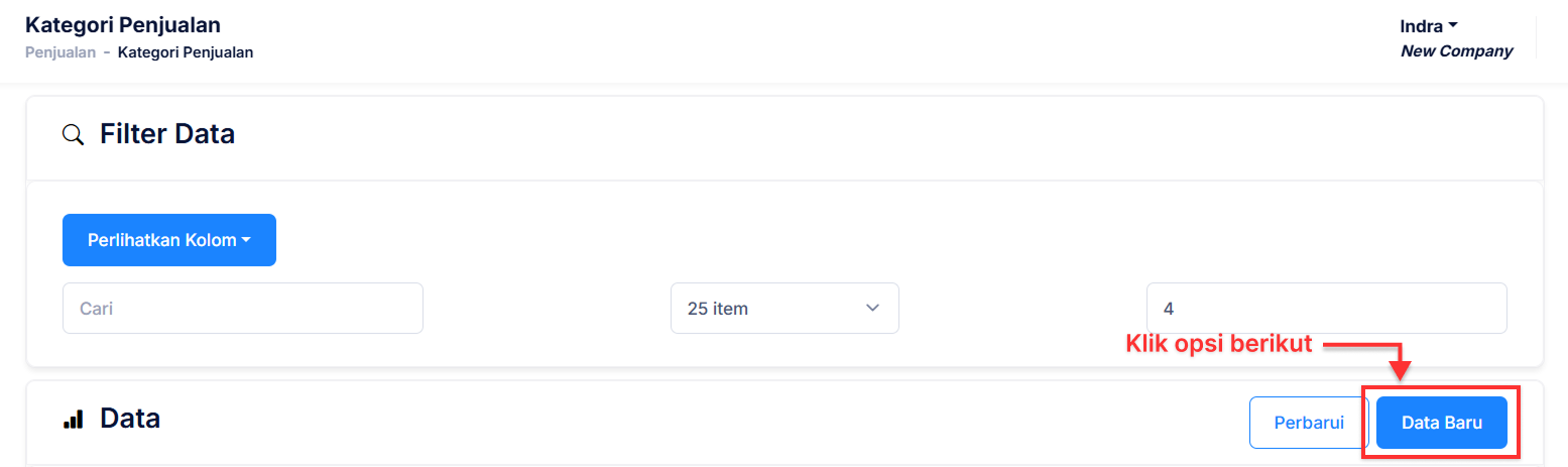Halaman Kategori Penjualan