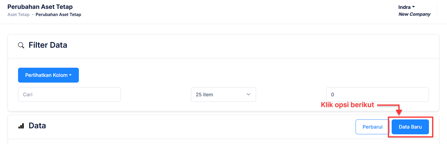 Halaman Perubahan Aset Tetap