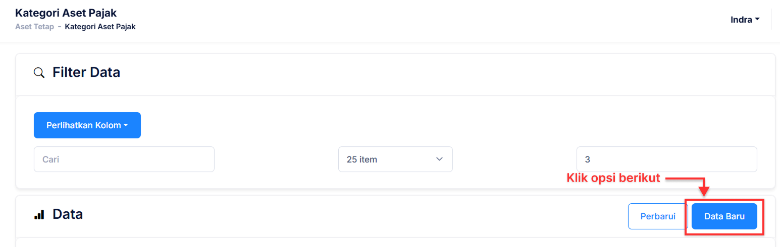 Halaman Kategori Aset Pajak