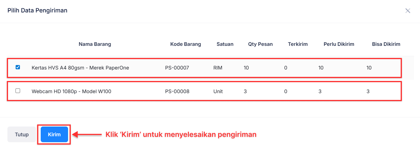 Halaman Pemenuhan Pesanan