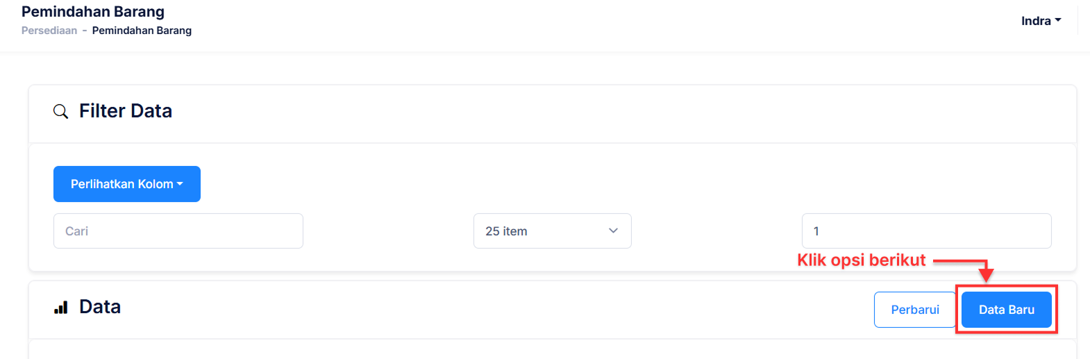 Halaman Pemindahan Barang
