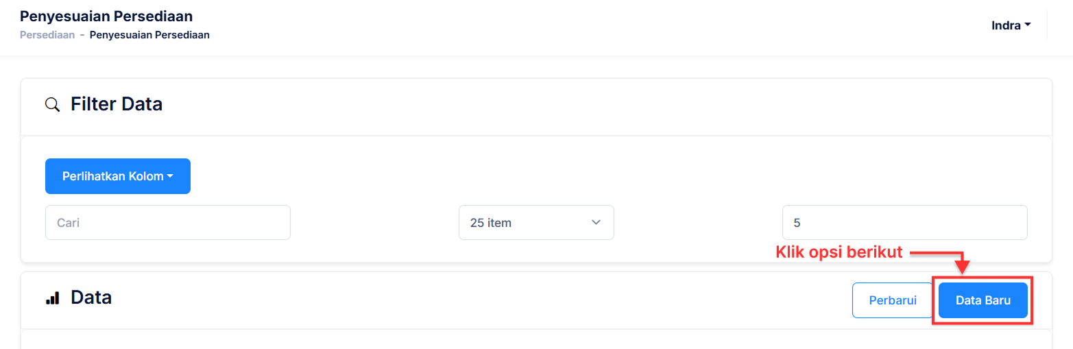 Halaman Penyesuaian Persediaan