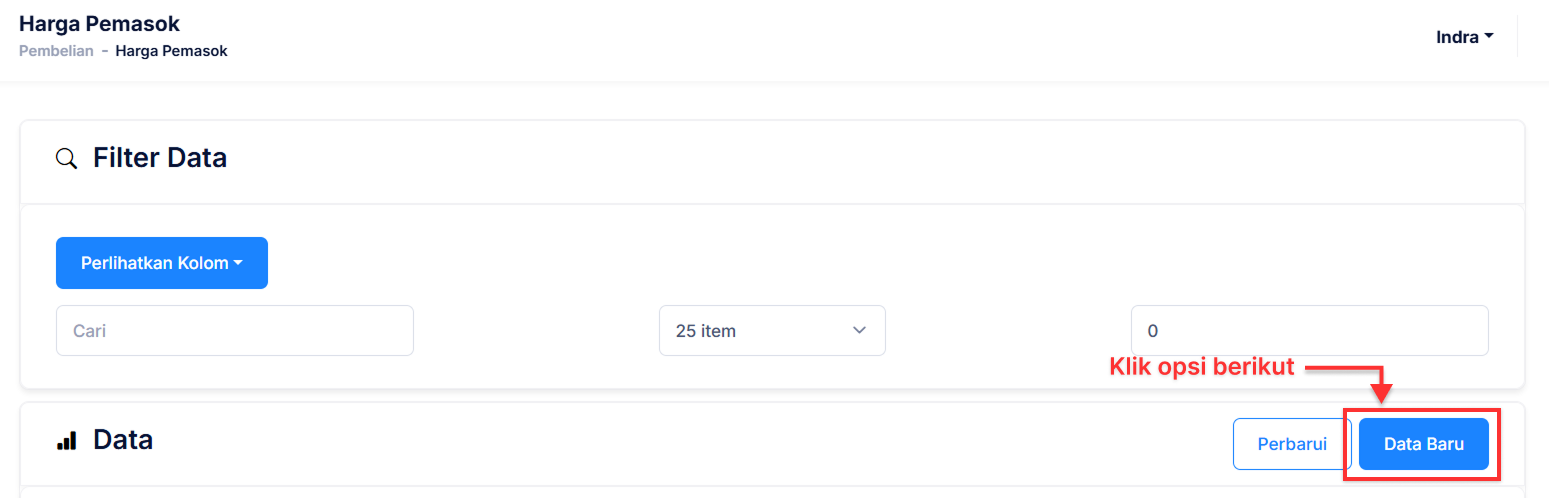Halaman Harga Pemasok