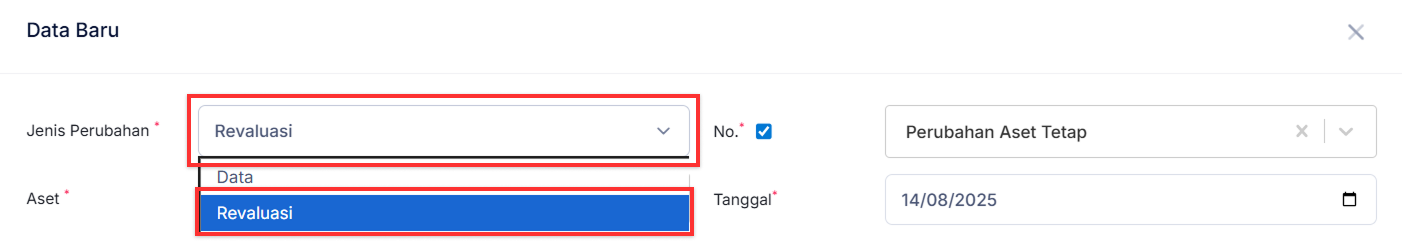 Halaman Perubahan Aset Tetap