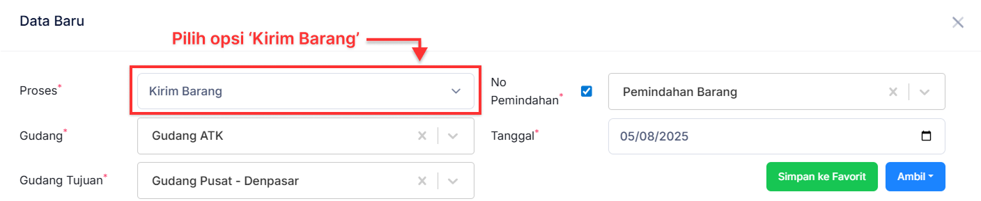 Halaman Pemindahan Barang