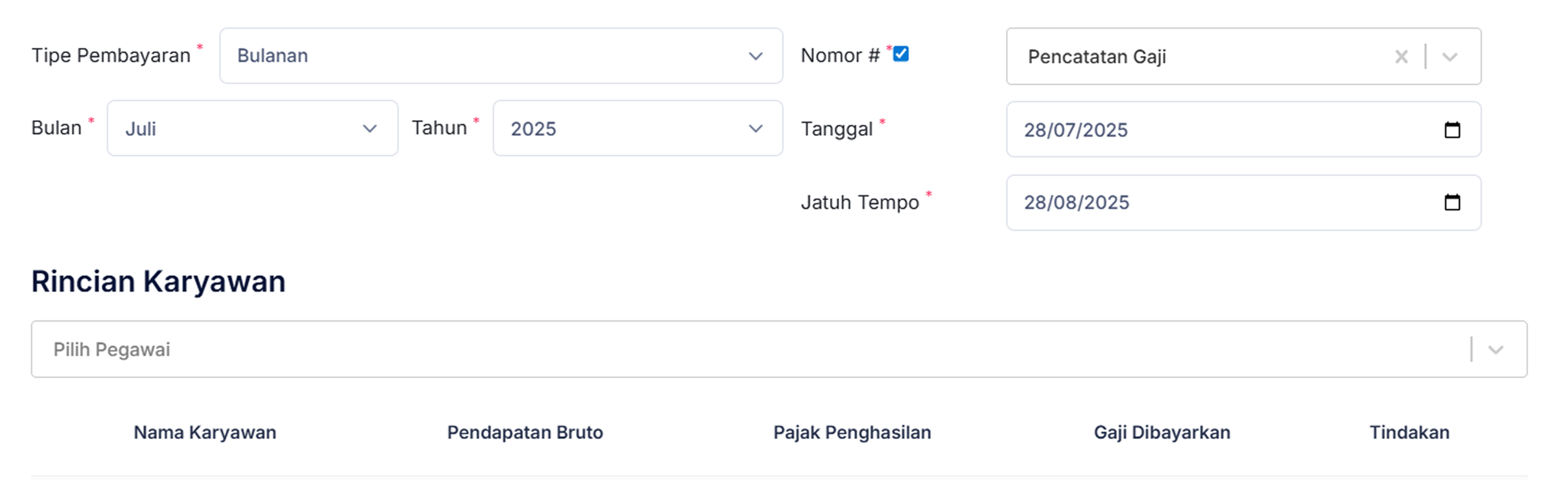 Halaman Pencatatan Gaji