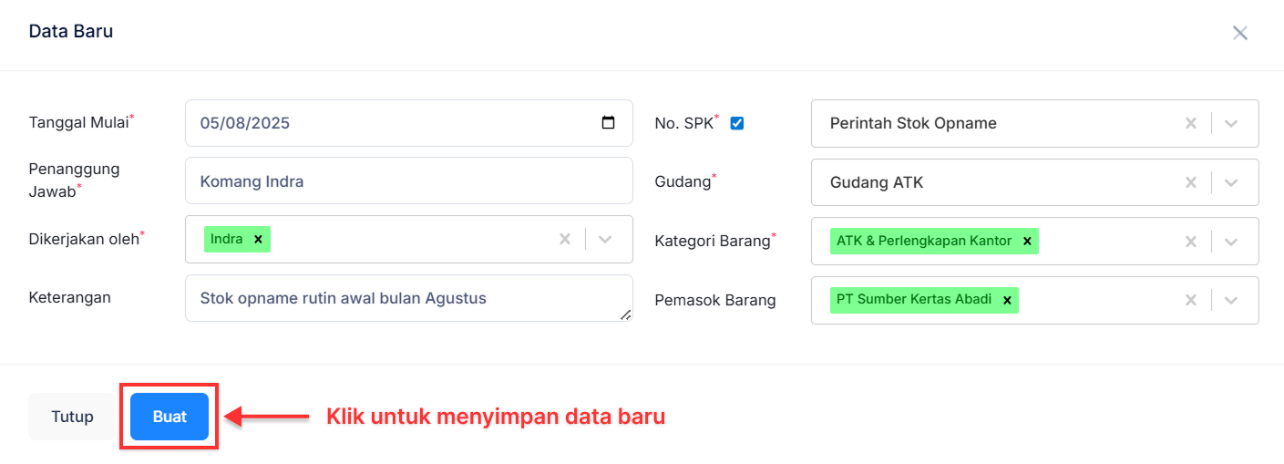 Halaman Perintah Stok Opname