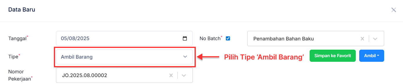 Halaman Penambahan Bahan Baku